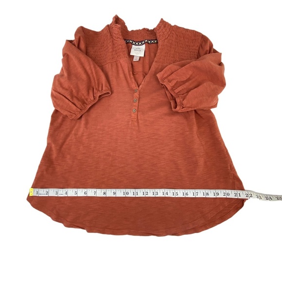 KNOX Rose Womens Henley Blouse Orange Short Sleeve V-Neck Button Up Size L - Picture 9 of 11